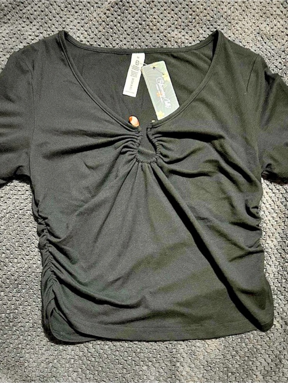 Blooming Jelly Ruched Short Sleeve Top in Black Size Medium NWT